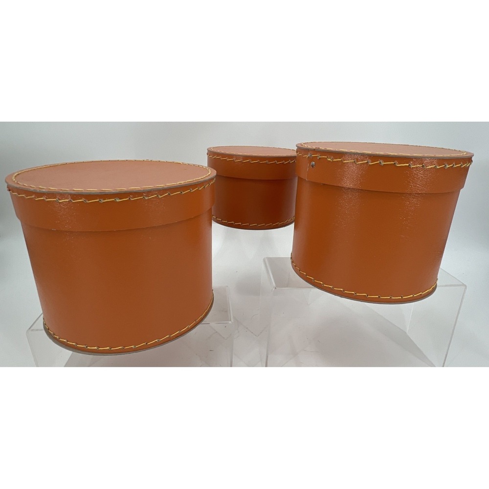 3 Orange Round Faux Leather Nesting Stitching Detail Made in‎ Czech Republic